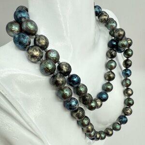 Joan Rivers Blue Green Iridescent Foil Faux Tahitian Pearl Necklace 30” + 4” Ext